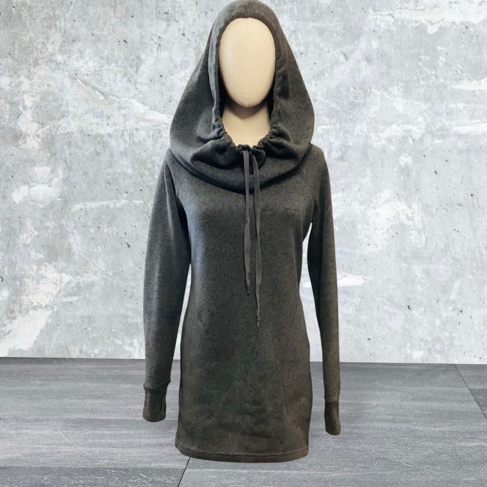 Lola by AFG Women Charcoal Gray Cowl Neck Fleece Hoodie Dress Medium Thumbholes